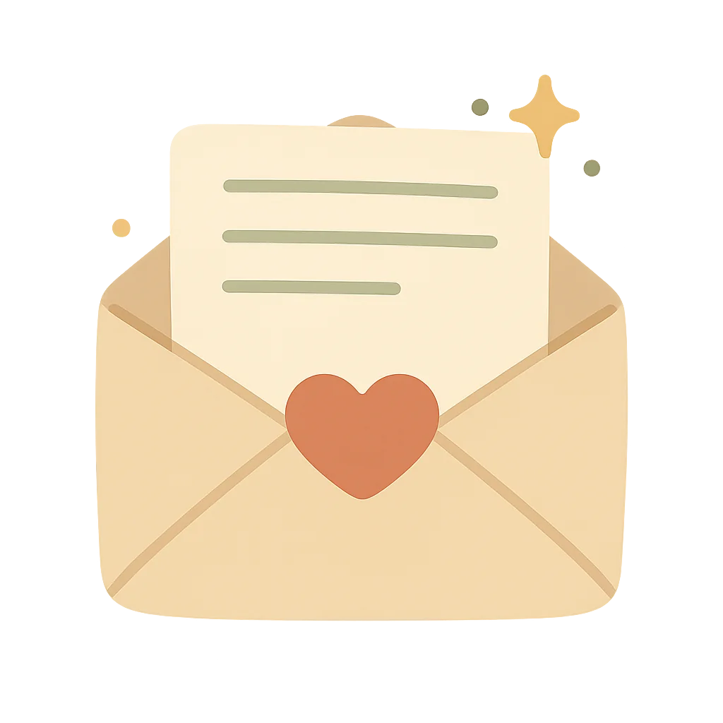 An open envelope with a letter and a heart seal