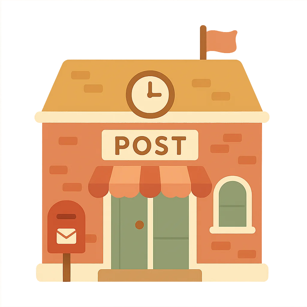 A little post office with a red postbox